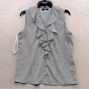 Karl Lagerfeld Women’s M Sleeveless Tank Top Blouse Striped Ruffle Button Up